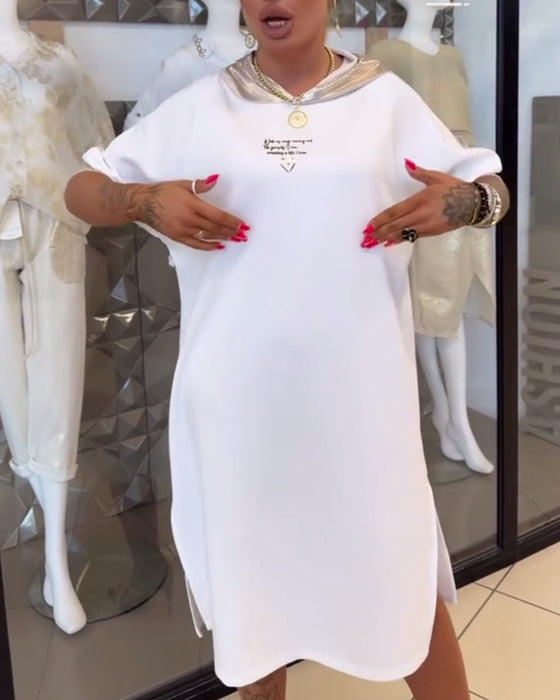 Kjole Hætte Ensfarvet Løs Slids