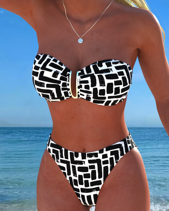 Bikini Stropløs Geometrisk Tryk Bandeau