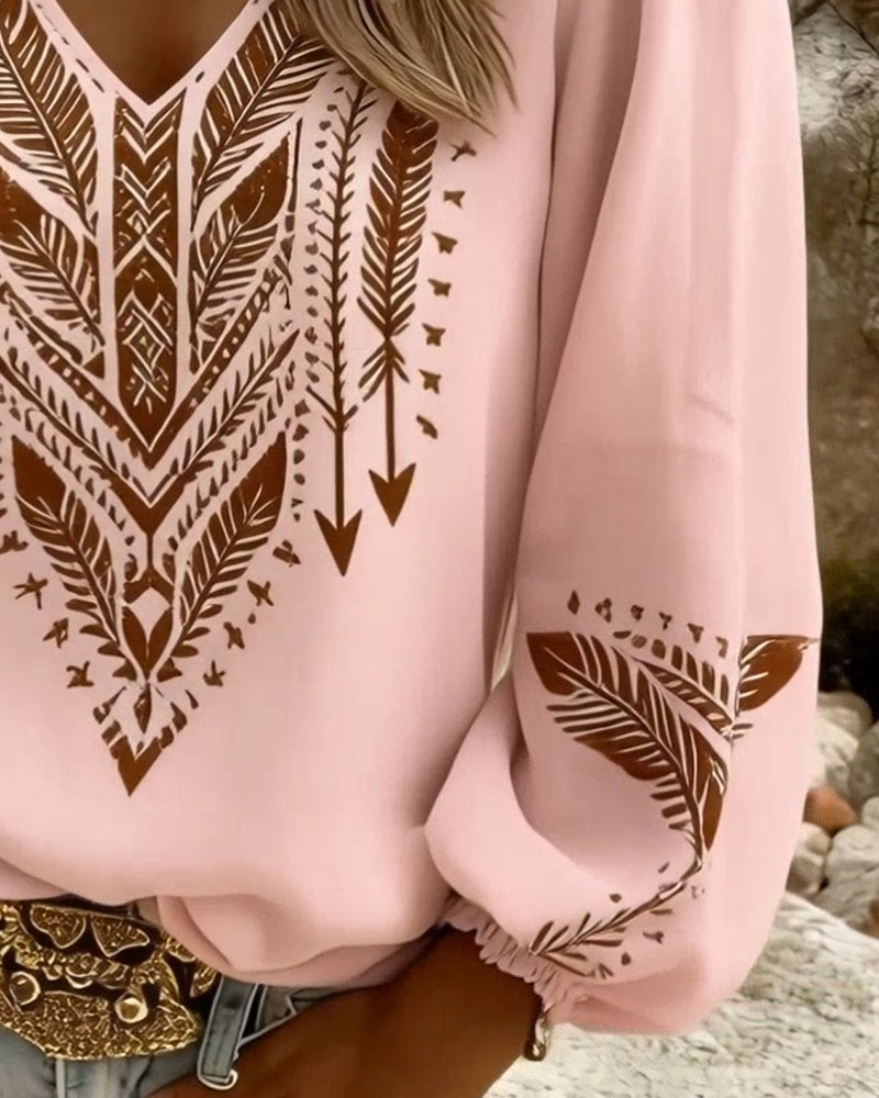 Bluse Pufærme V-Hals Los