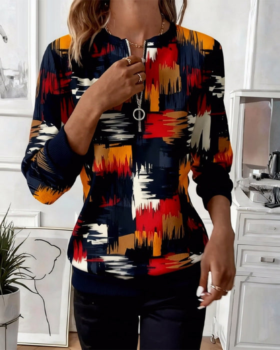 Sweatshirt med afslappet lynlåsprint og moderigtig pullover