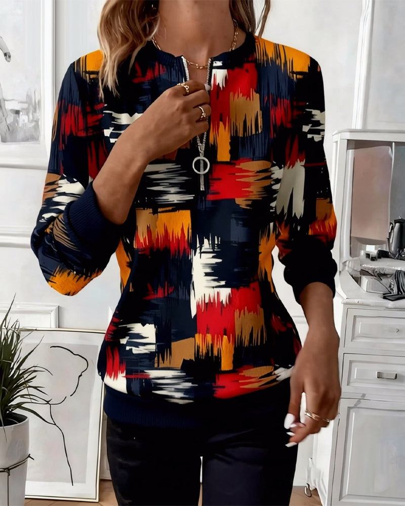 Sweatshirt med afslappet lynlåsprint og moderigtig pullover