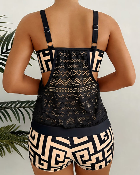 Tankini Kniplinger Udskæring Geometrisk Tryk