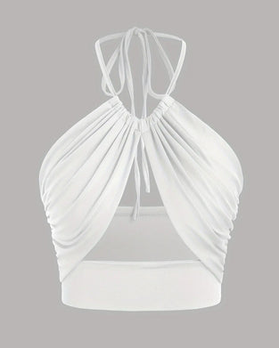Cami Top Dame Smukkning Knobning Bag Halterhals Kort