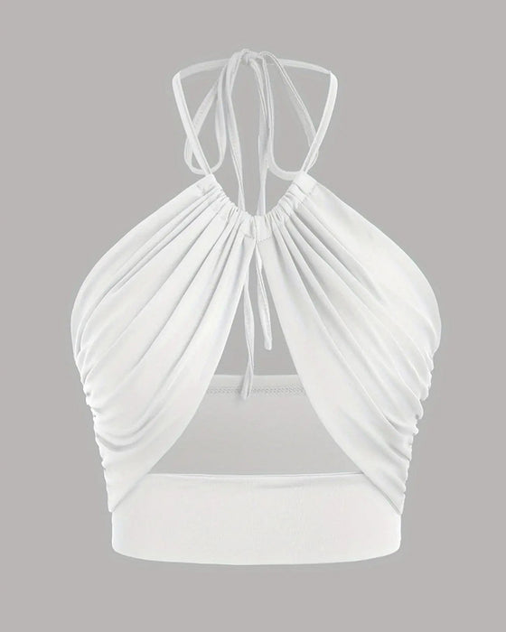 Cami Top Dame Smukkning Knobning Bag Halterhals Kort