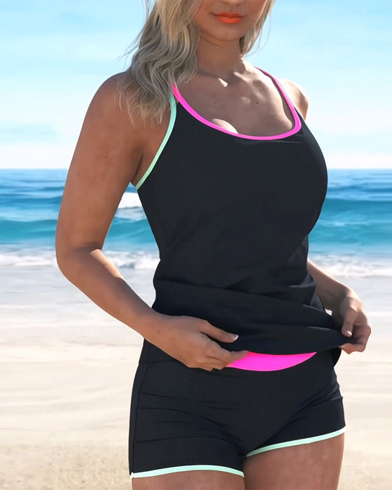 Tankini Farvekontrast U Hals Halter