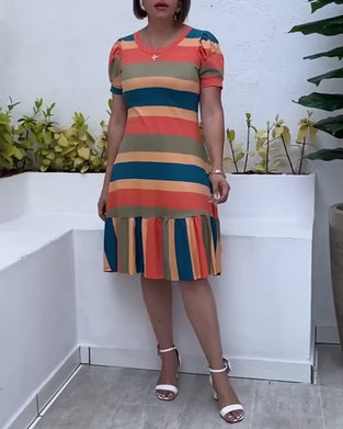 Kjole afslappet kortærmet stribet