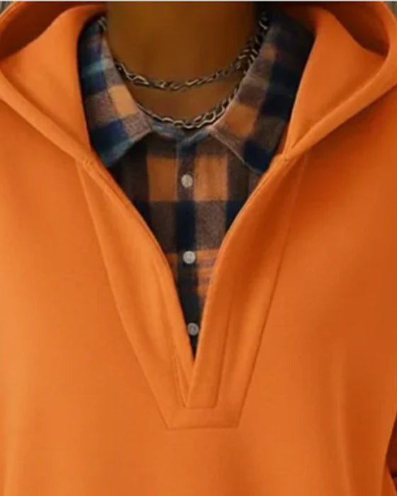 Hættetrøje Falsk Todelt Ternet Patchwork