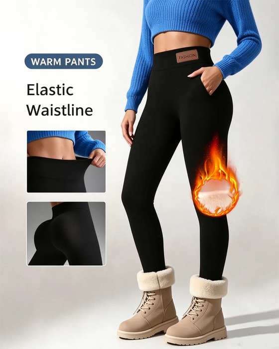 Leggings Fleece-Fôret Ensfarvet Lomme