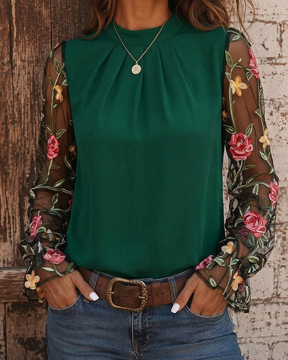 Bluse Mode Blomstret Mandarin Krave