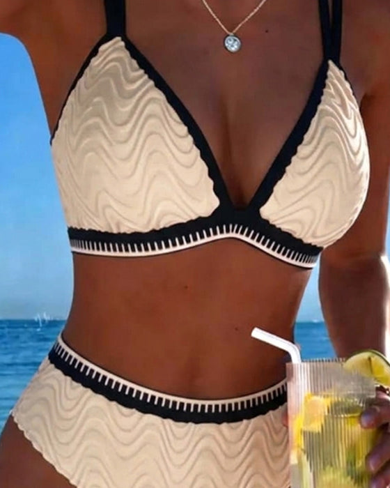 Bikini Farveblok Dobbeltstrop Tekstureret