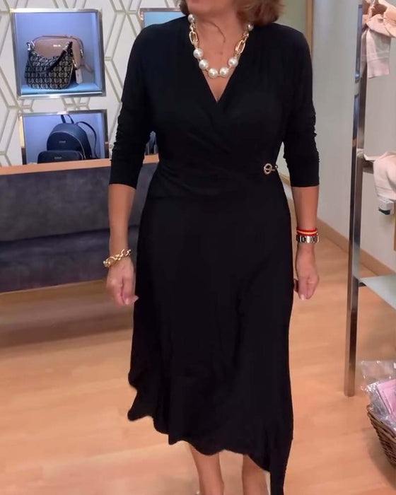 V-hals Tætsiddende Talje Slids Kjole