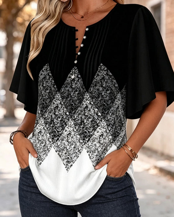 T-Shirt Diamantgitter Gradienttryk V-Hals