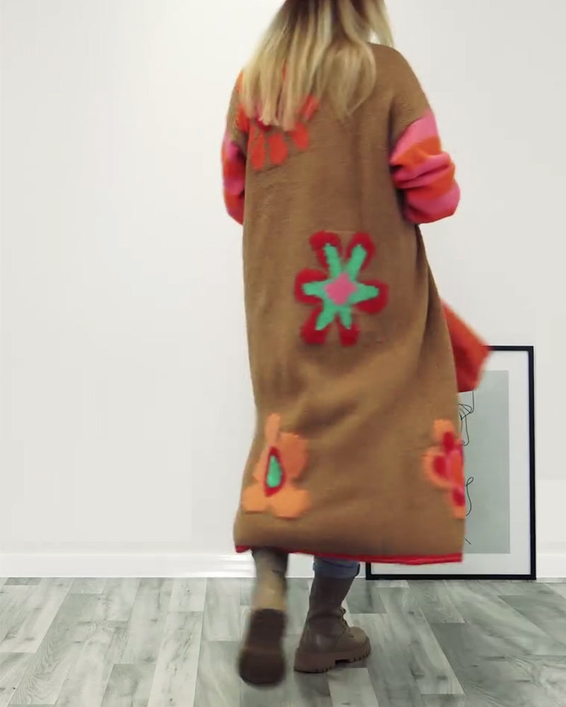 Lang frakke med blomsterprint