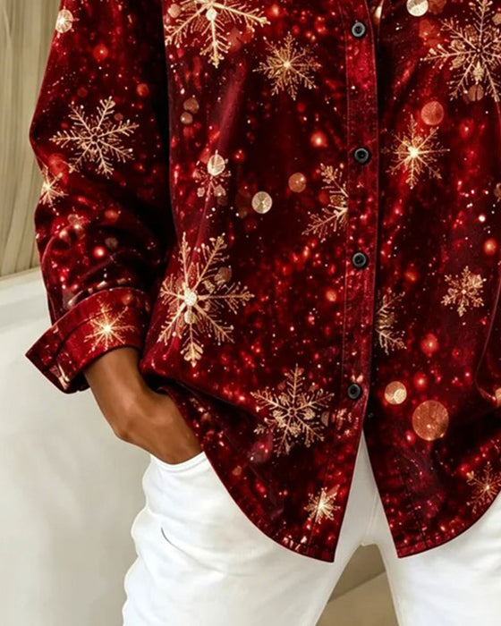 Skjorte Revers Knap Snefnug Jul Stil