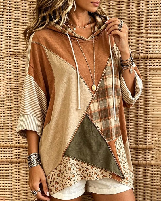 Hoodie ternet Stribe Blomstret Patchwork