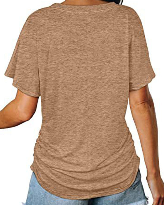 T-Shirt Plisseret Ensfarvet V-Udskæring