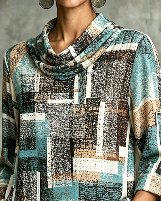 Bluse Geometrisk Tryk Slouchy Hals Albuelang Ærme