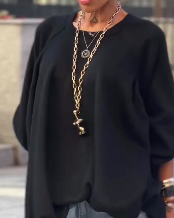 Sweatshirts Ensfarvet Løs Uregelmæssig