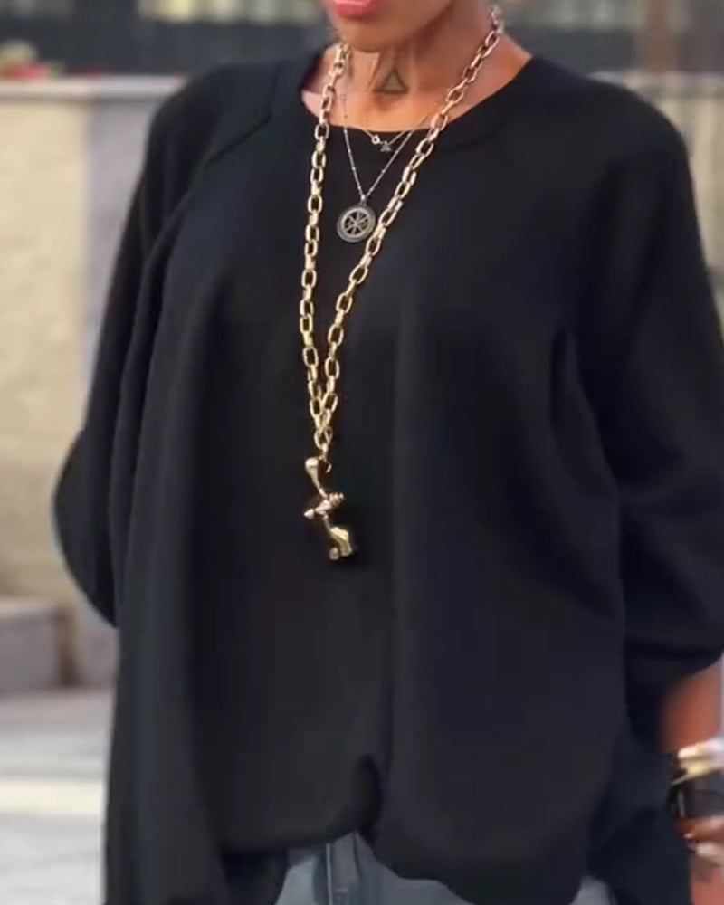 Sweatshirts Ensfarvet Løs Uregelmæssig