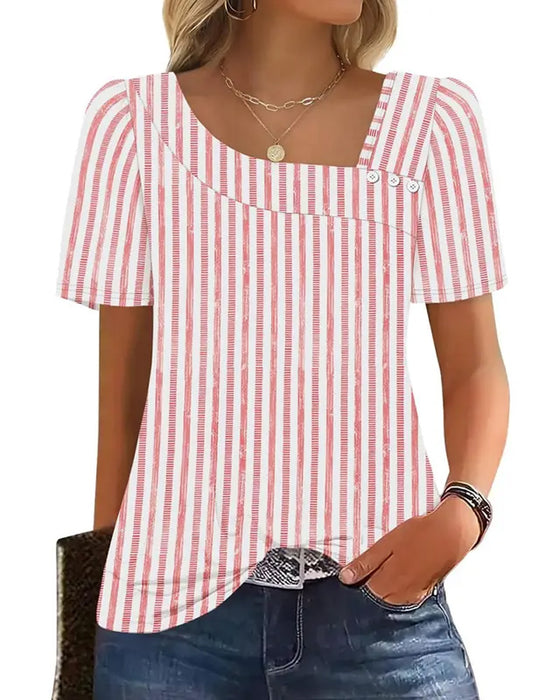 Bluse Stribet Firkantet Hals Asymmetrisk