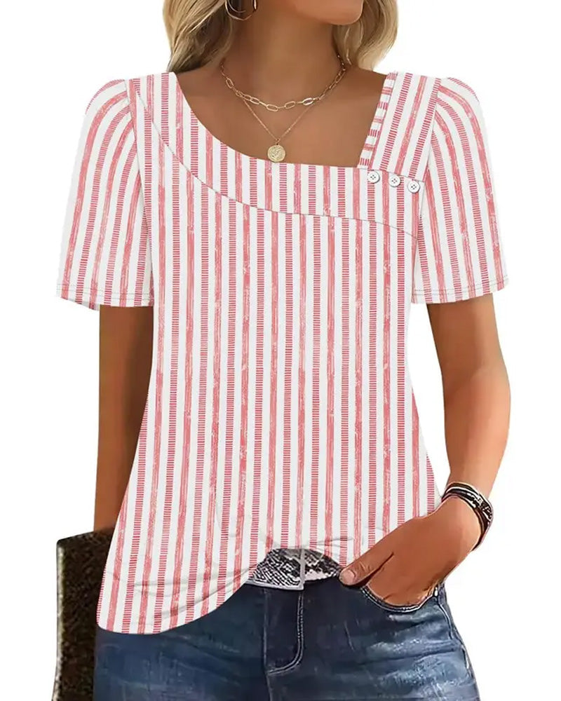 Bluse Stribet Firkantet Hals Asymmetrisk