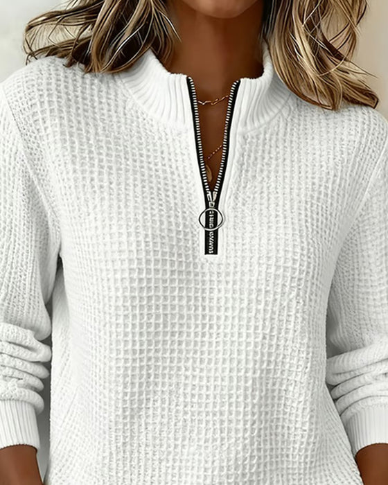 Sweatshirt Ståkrave Lynlås Langærmet Vaffel
