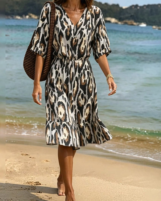 Afslappet Kjole A-Linje Leopardprint