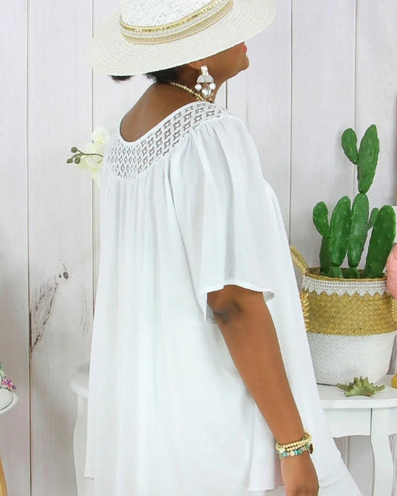 Bluse i Ensfarvet Løs Pasform