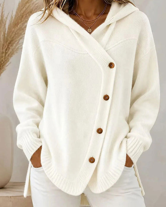 Pullover Knappet Lang Ærme Hætte