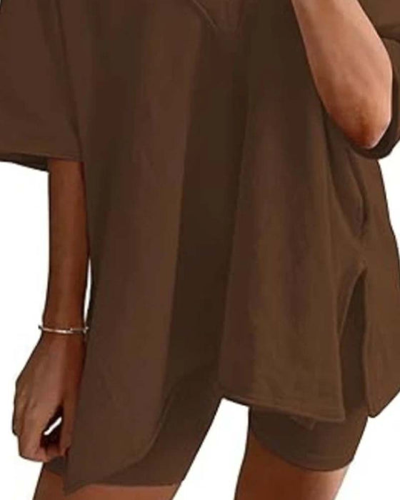 Todelt Sæt Ensfarvet V-Udskæring Sportstøj