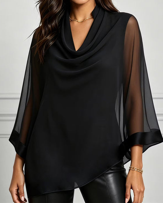 Bluse Mock Neck Uregelmæssig Ensfarvet Sheer