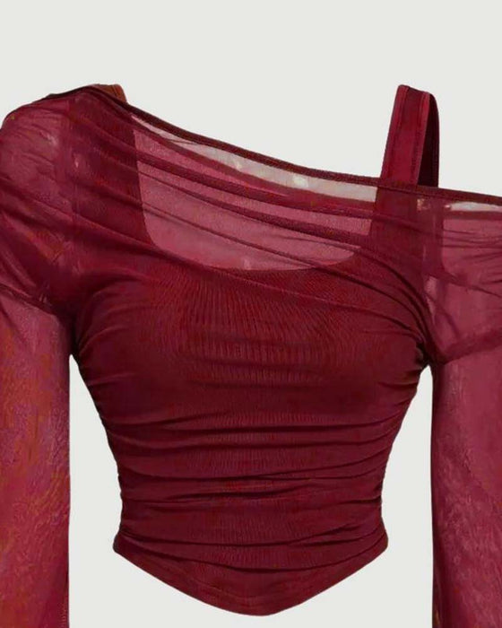 Bluse Net Rynket Lang Ærme Cami