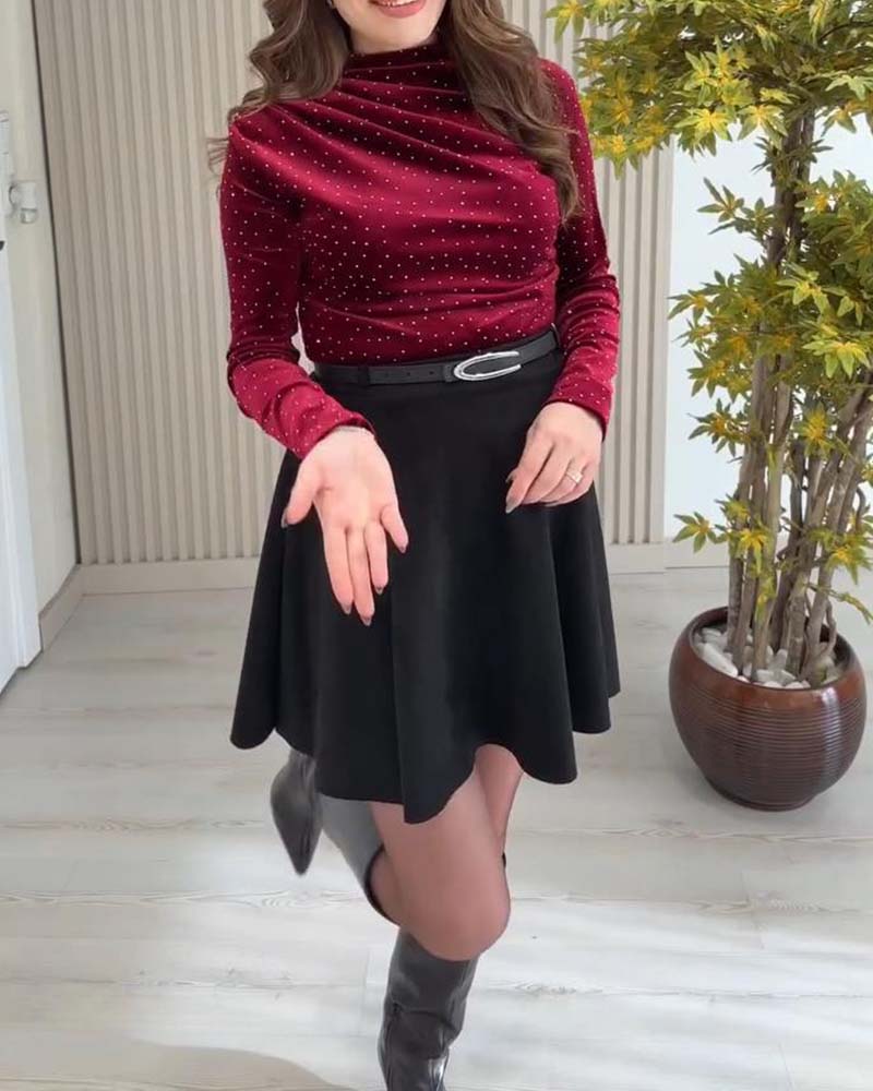 Ensfarvet Glitrende Langærmet Top