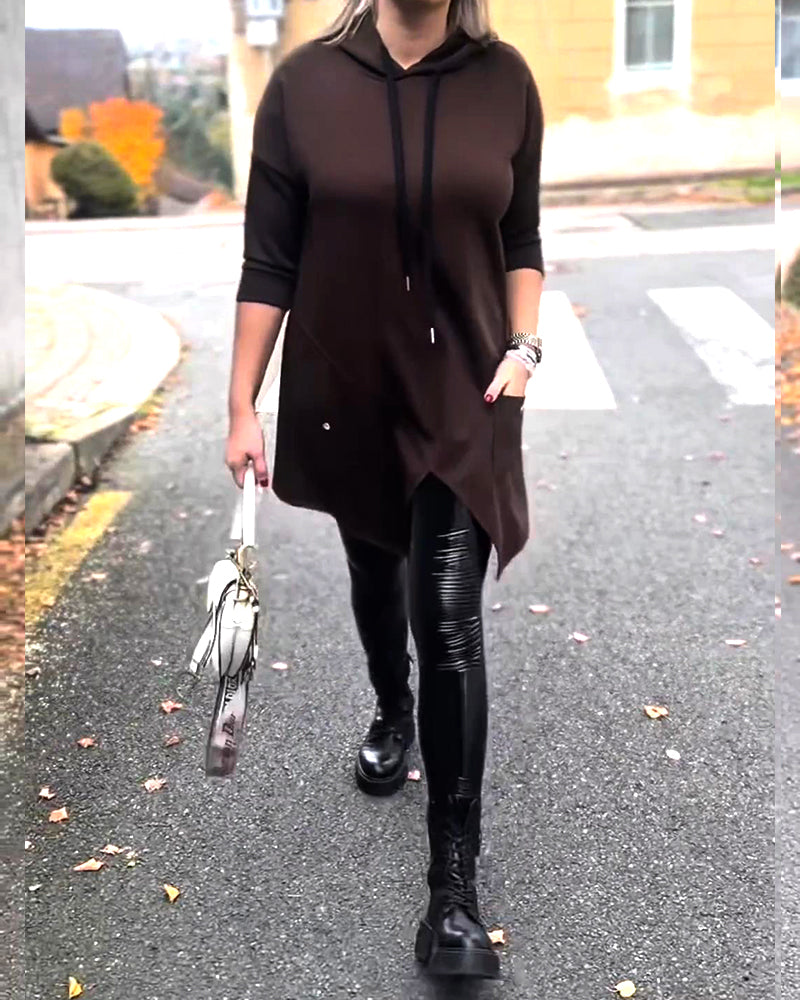 Hættetrøje Med Hætte Afslappet Slids Langærme