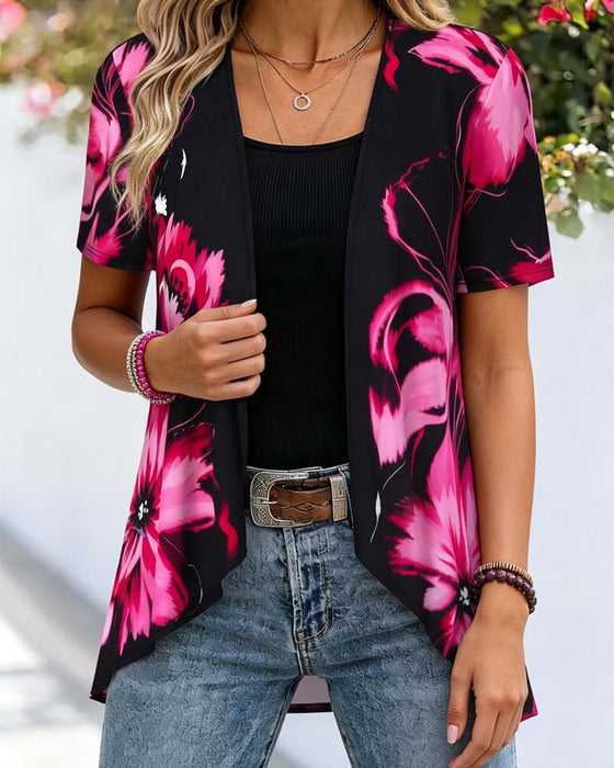 Bluse Sort Base Rose Rød Blomstret