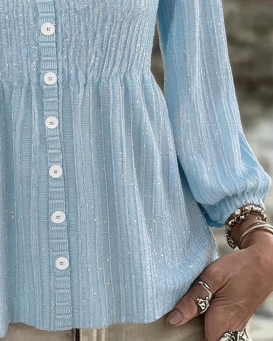 Bluse Elegant Trekvart Ærme Knappeforkant