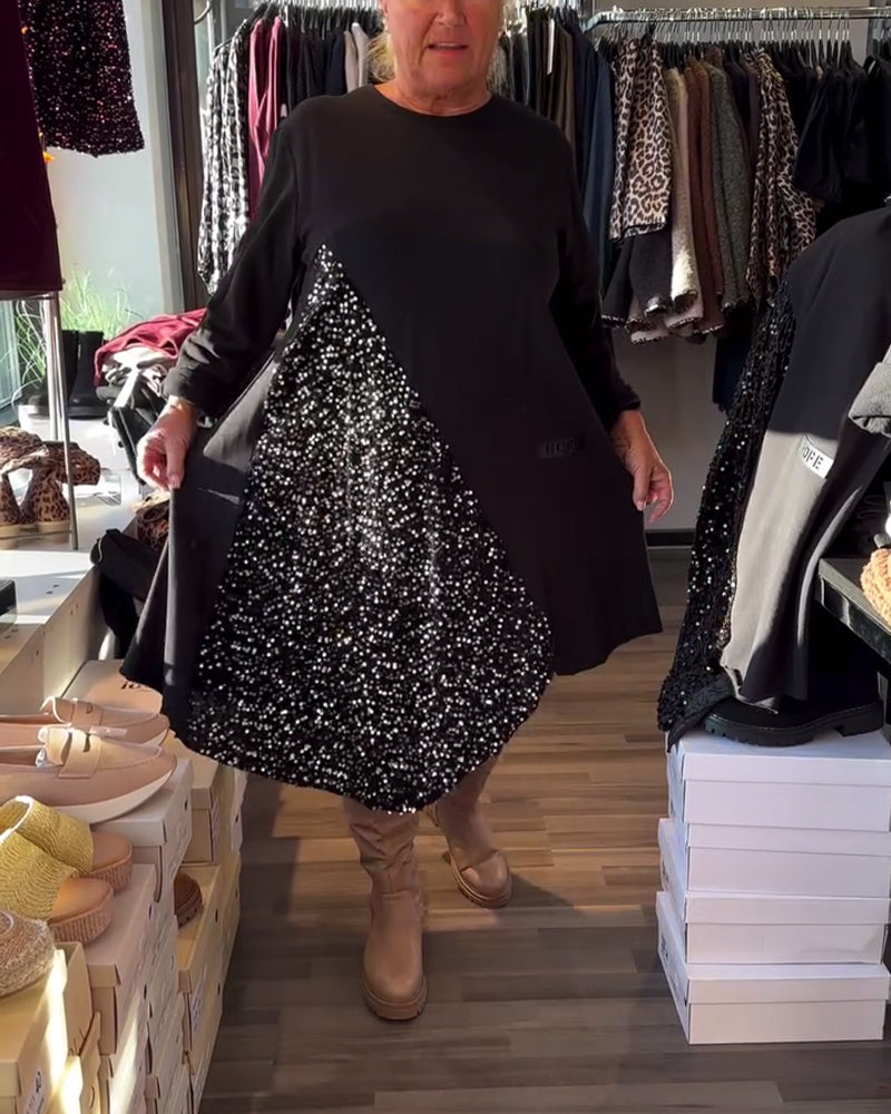 Kjole Glitter Panel Rund Hals