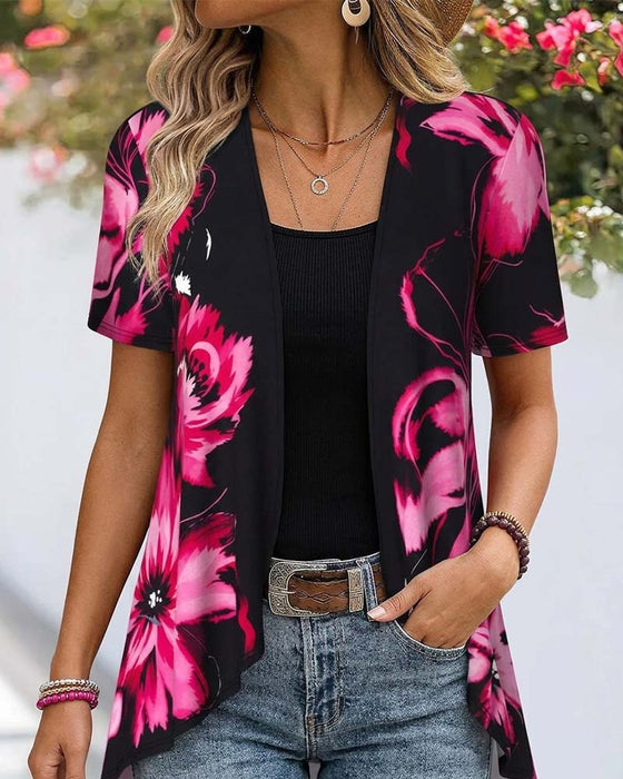 Bluse Sort Base Rose Rød Blomstret