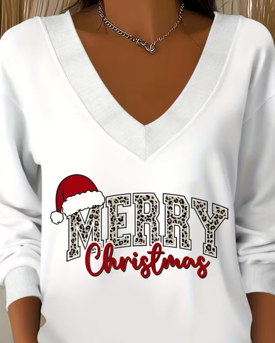 Sweatshirt V-Udskæring Jul Tryk