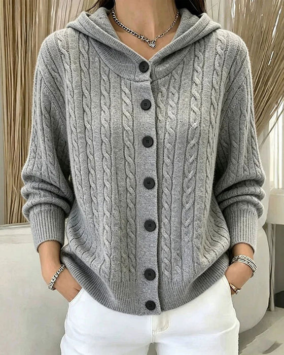 Cardigan Hætte Åben Foran Strikket