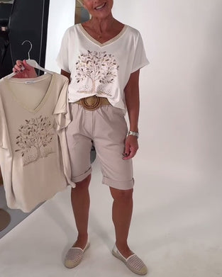 T-Shirt V-Hals Printet Alsidig