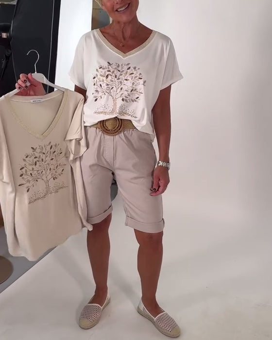 T-Shirt V-Hals Printet Alsidig