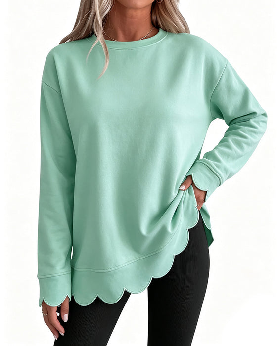 Sweatshirt Scallop Trim Afslappet