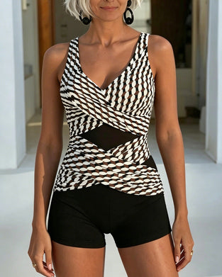 Tankini Geometrisk Tryk Krydsdesign