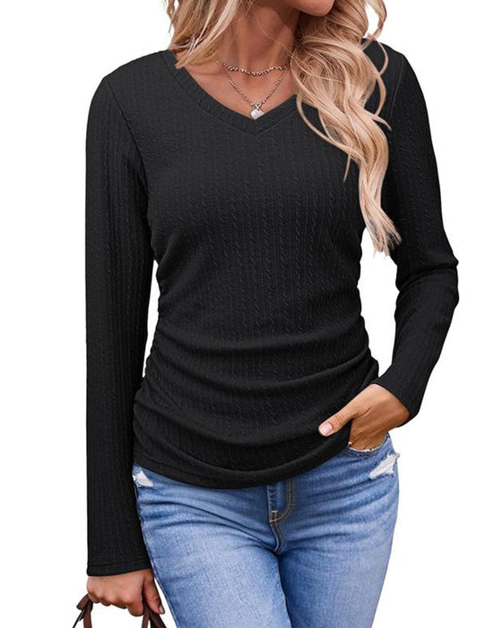 Bluse V-Hals Slim Fit Tekstureret