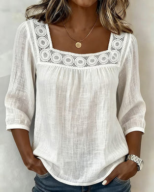 Bluse Firkantet Hals Blonde Patchwork