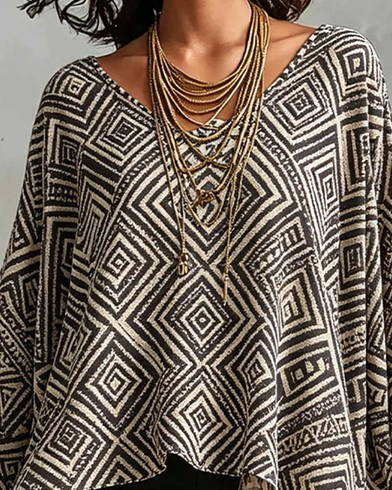 Bluse Diamant Mønster Uregelmæssig Casual