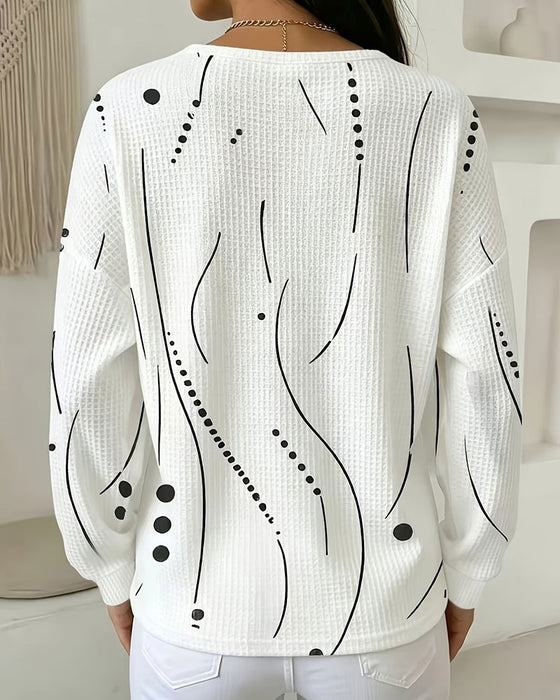 Top Abstrakt Tryk Vaffel Henley