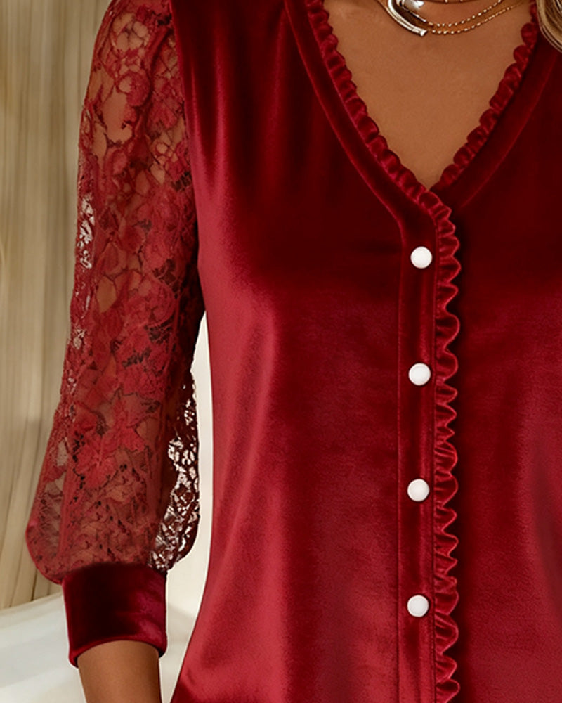 Ensfarvet Top I Fløjl Med Patchworkdetaljer