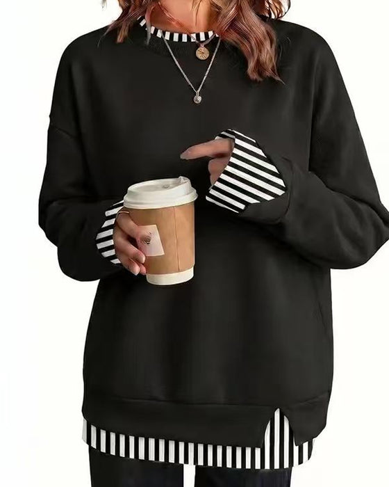 Sweatshirt Falsk Lagdelt Løs Lang Ærme